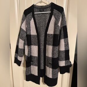 Lucky Brand Black and Cream Checkered Cardigan